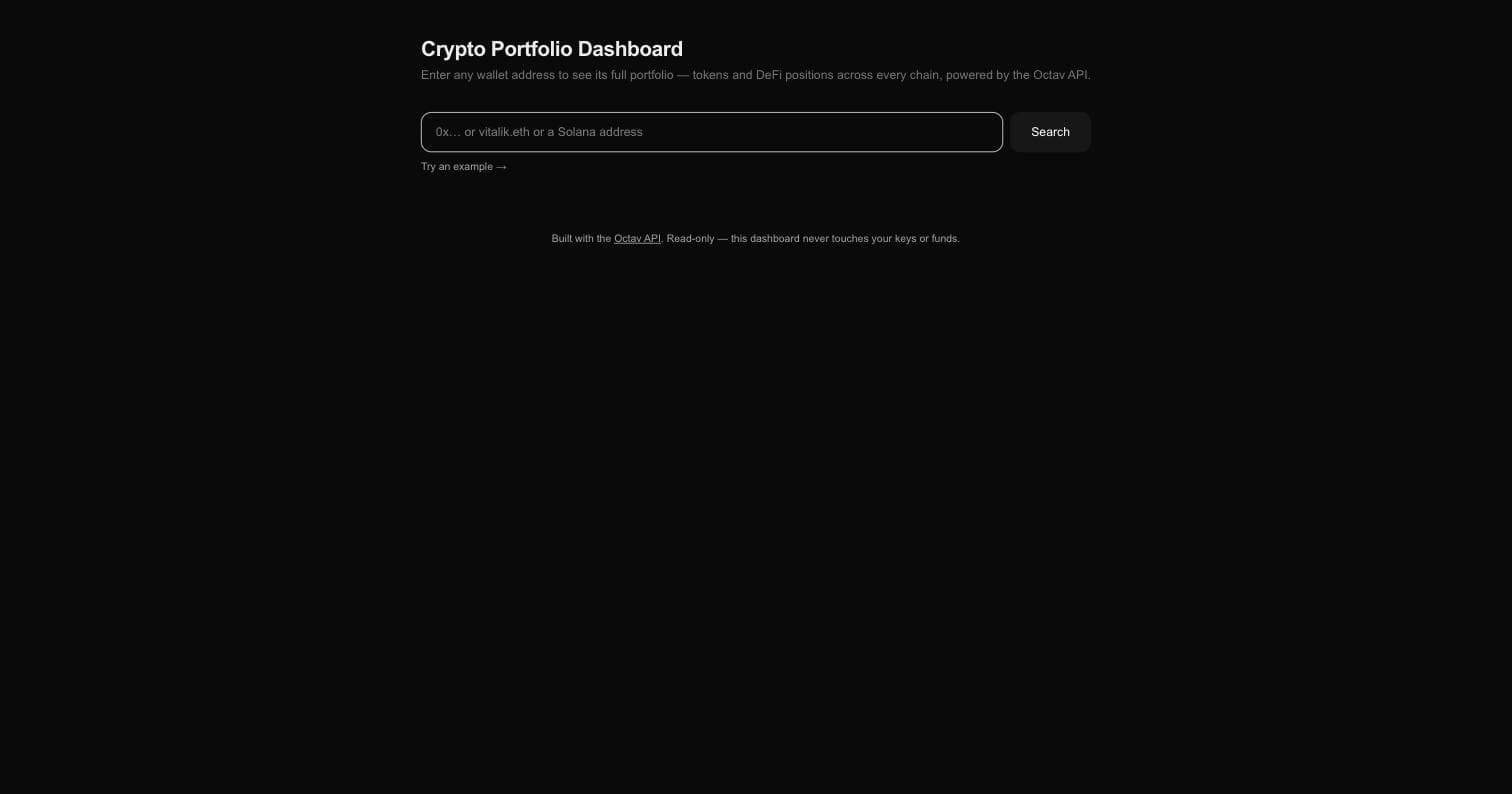 The dashboard's clean empty state with a search bar